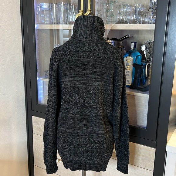 American Rag Sweater Shawl collar Charcoal Grey  cable knit mixed knit sweater L - Picture 5 of 17